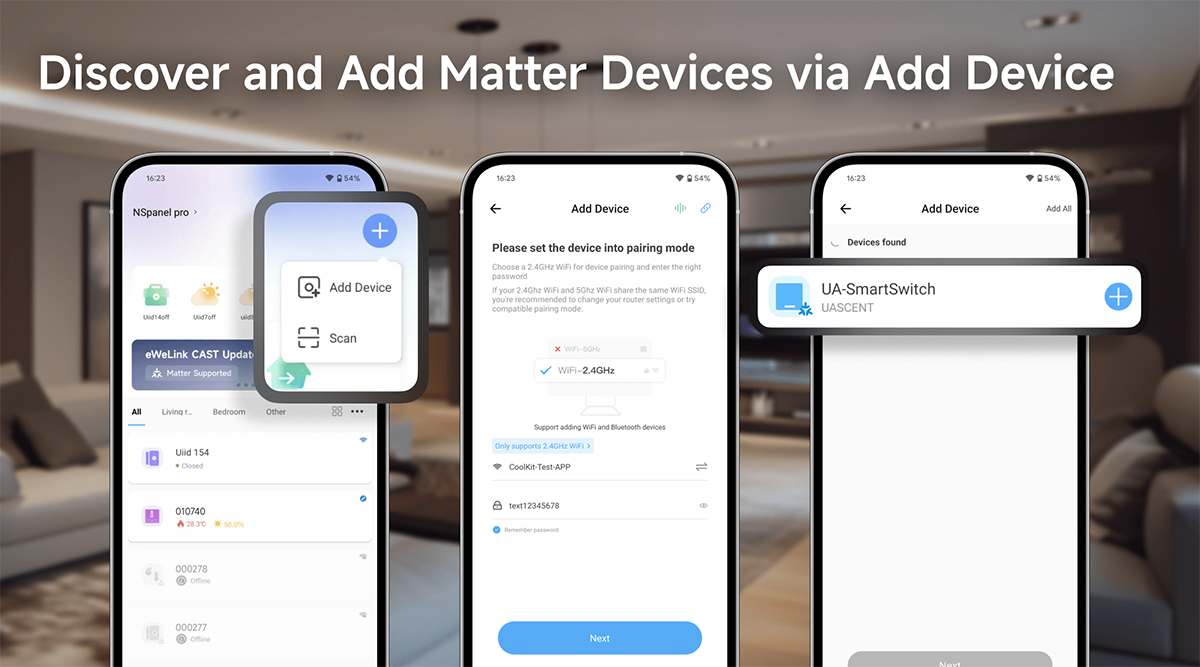 Možnost Přidat zařízení v eWeLink – Matter